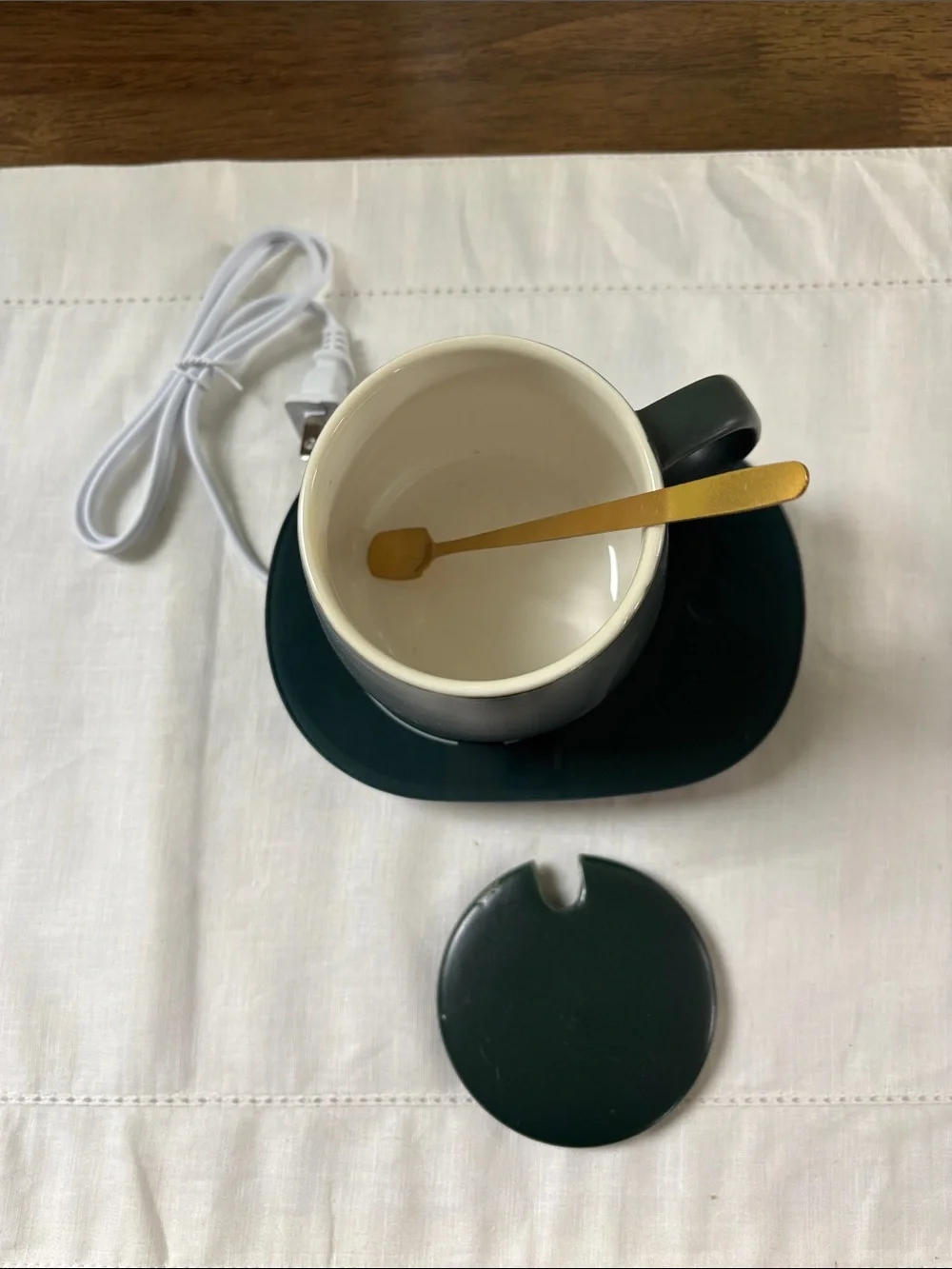 Tease Electric Mug Warmer Set in Deep Green with Lid and Spoon